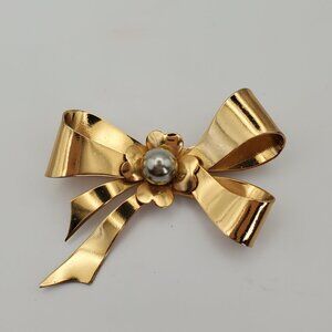 Vintage Italian 800 Silver Bow Brooch – Gold Wash, Maker Marked CCRO